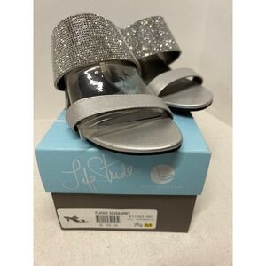 Life Stride Flashy Silver Vinci Womens Heels Sandals 7.5M Rhinestone Embellished